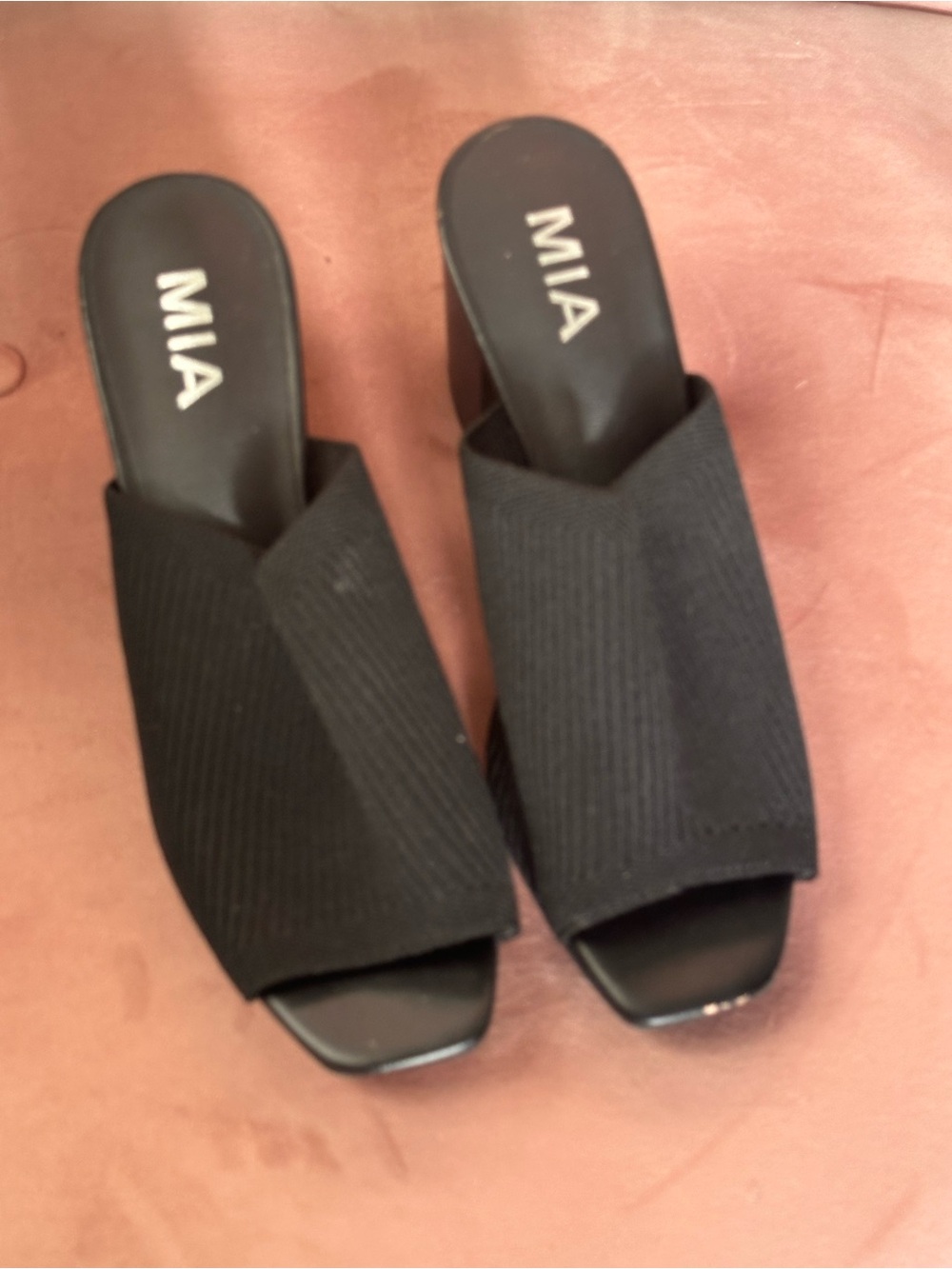 MIA Black Open-Toe Stretch Fabric Mules